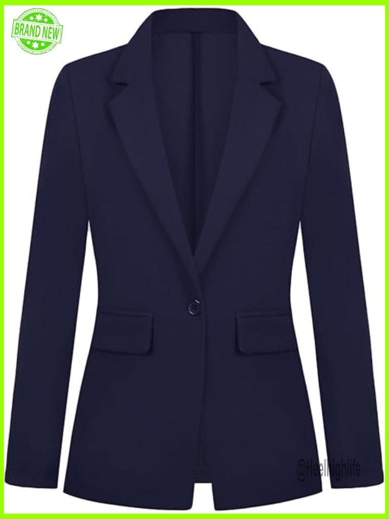 Women's Blazer One Button Notched Lapel Long Sleeve Office Work Jacket